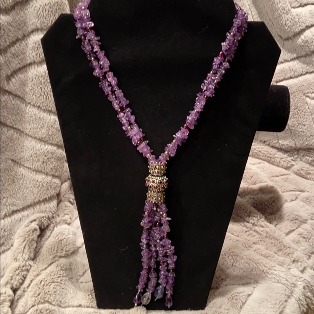 Amethyst , garnet & sterling silver necklace